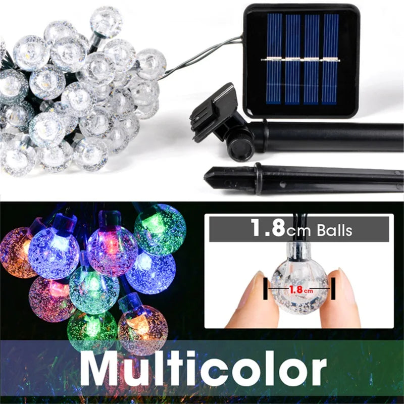 LED Solar Light String Outdoor Waterproof Christmas Decoration 200Led Crystal Ball Camping Fairy Garland Garden Party Lamp
