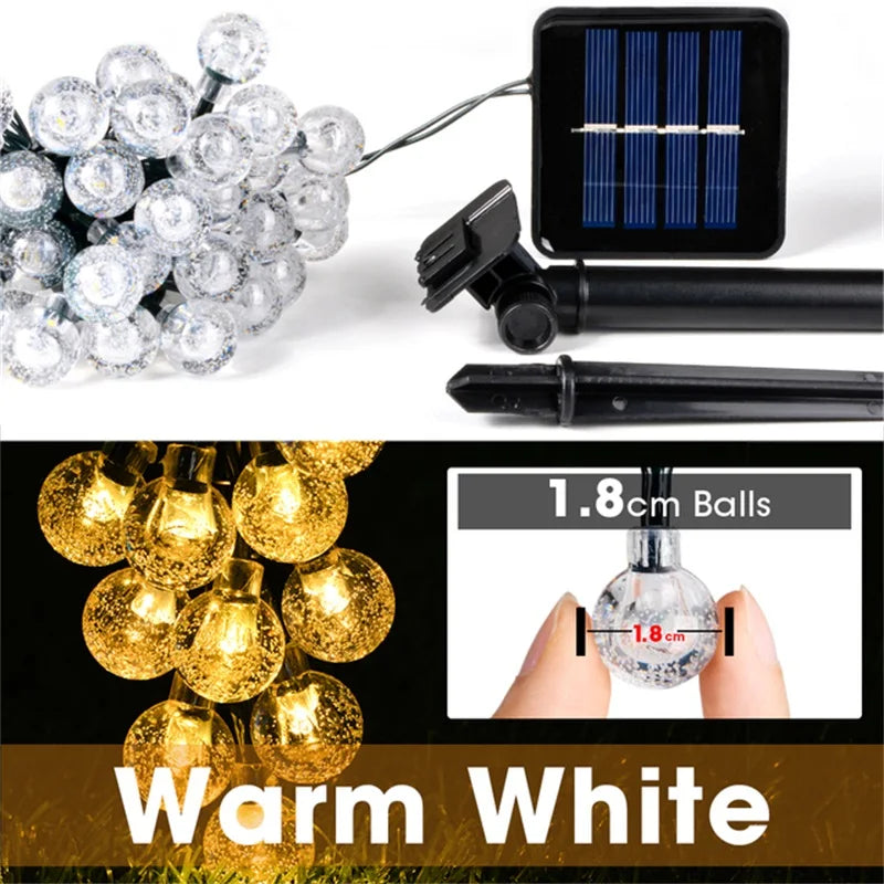 LED Solar Light String Outdoor Waterproof Christmas Decoration 200Led Crystal Ball Camping Fairy Garland Garden Party Lamp