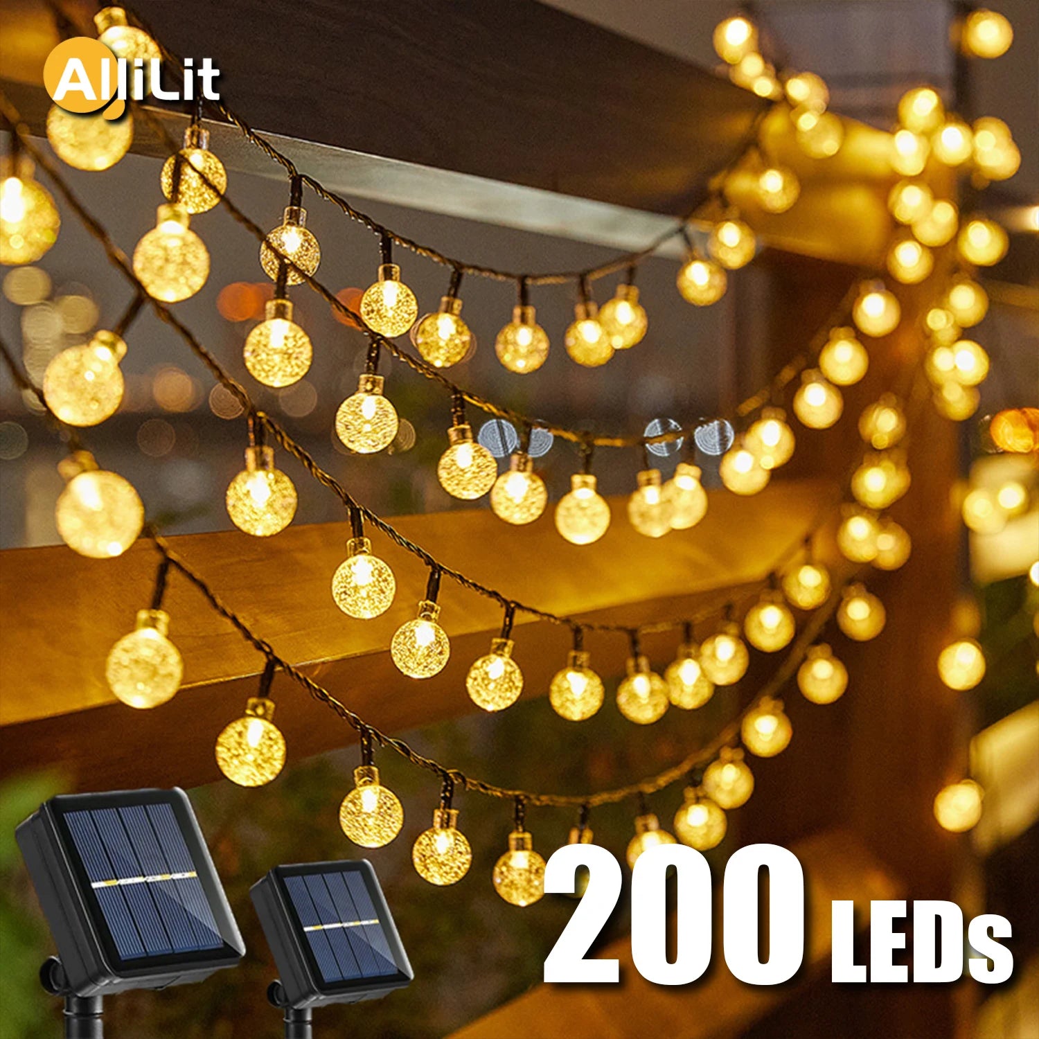 LED Solar Light String Outdoor Waterproof Christmas Decoration 200Led Crystal Ball Camping Fairy Garland Garden Party Lamp